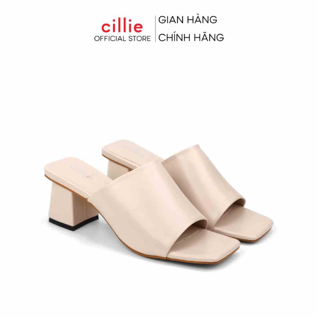 Guốc nữ thời trang quai ngang bản bự che nắng diện rộng đế vuông cao 6cm đi chơi dạo phố Cillie 1186