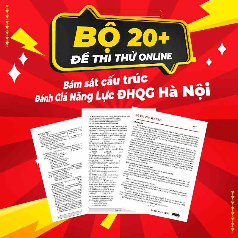 Toàn quốc [E-voucher] Bộ 20+ Đề thi thử online Bám sát cấu trúc Đánh Giá Năng Lực ĐHQG Hà Nội -Onluyen.vn