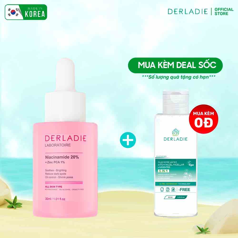 Serum Giảm Mụn, Mờ Thâm Đỏ, Thu Nhỏ LCL Derladie Laboratoire Pore Tightening Ampoule Niacinamide 20% + Zic PCA 1% 30ml