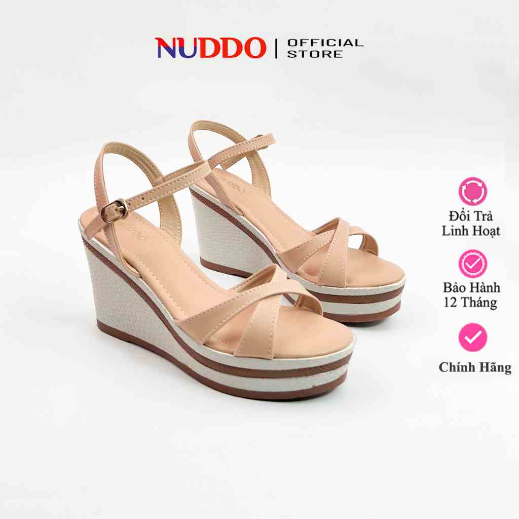 Giày Sandal Đế Xuồng Nữ Siêu Êm, Guốc Nữ Phối Quai Chéo Hở Mũi Cao Gót 7 Phân NUDDO _ N236X