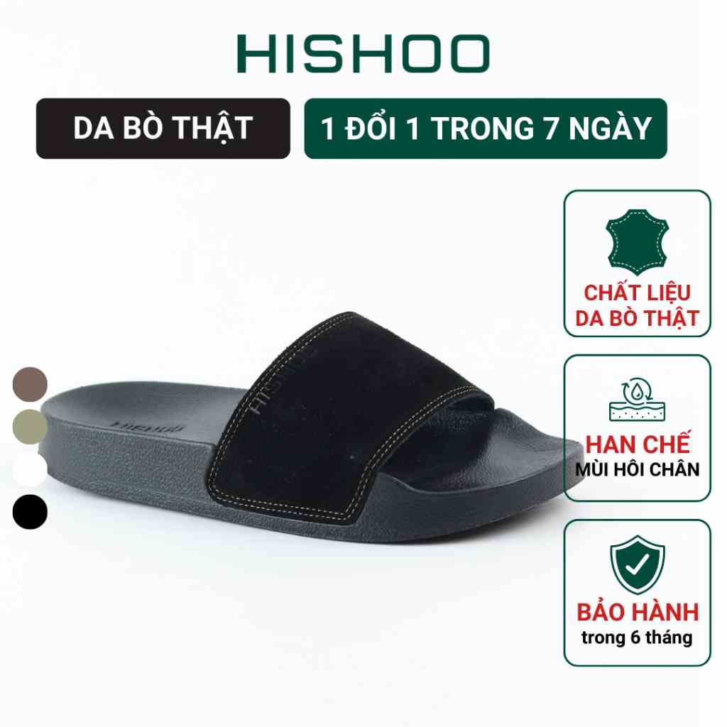 Dép quai ngang slipper nam, nữ da bò thật siêu nhẹ HISHOO Tổng Hợp đen trắng nâu cao cấp thời trang size 33 - 46 U333