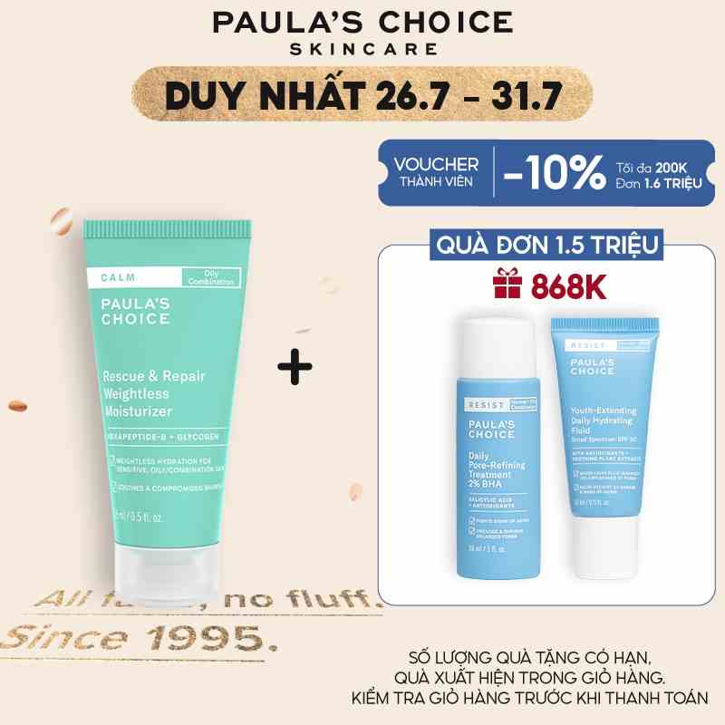 Kem dưỡng ẩm phục hồi cho da dầu nhạy cảm Paulas Choice Calm Rescue & Repair Weightless Moisturizer 15ml 9227