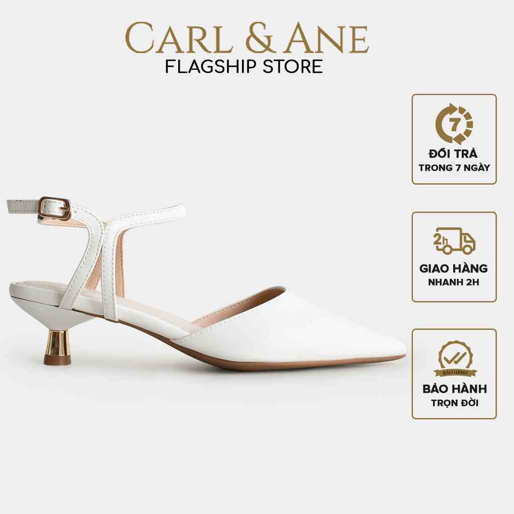 Carl & Ane - Giày cao gót nữ dáng Slingback mũi nhọn phong cách thanh lịch màu trắng - CL038