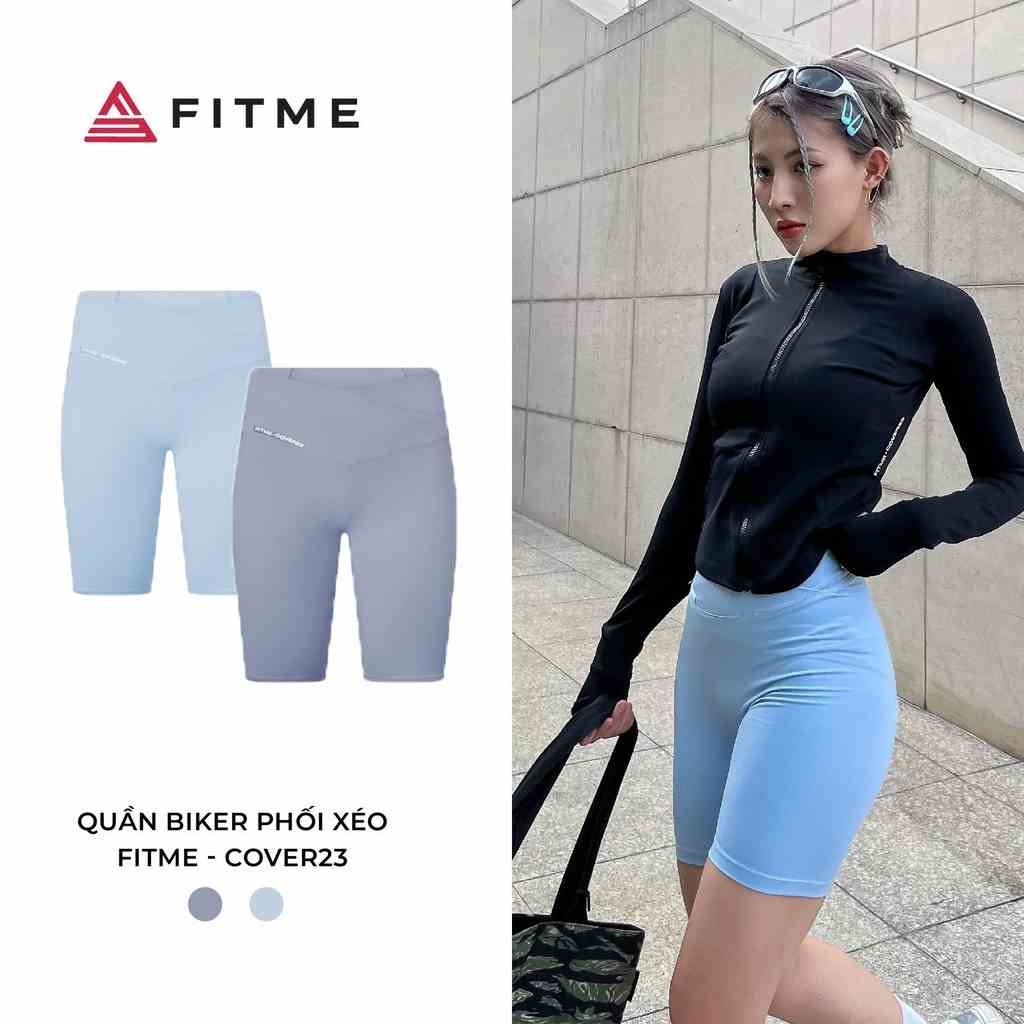 Quần tập gym yoga lửng phối xéo Fitme Cover23 nữ vải thun biker 2 lớp cạp cao nâng mông tôn dáng bigsize QLCV