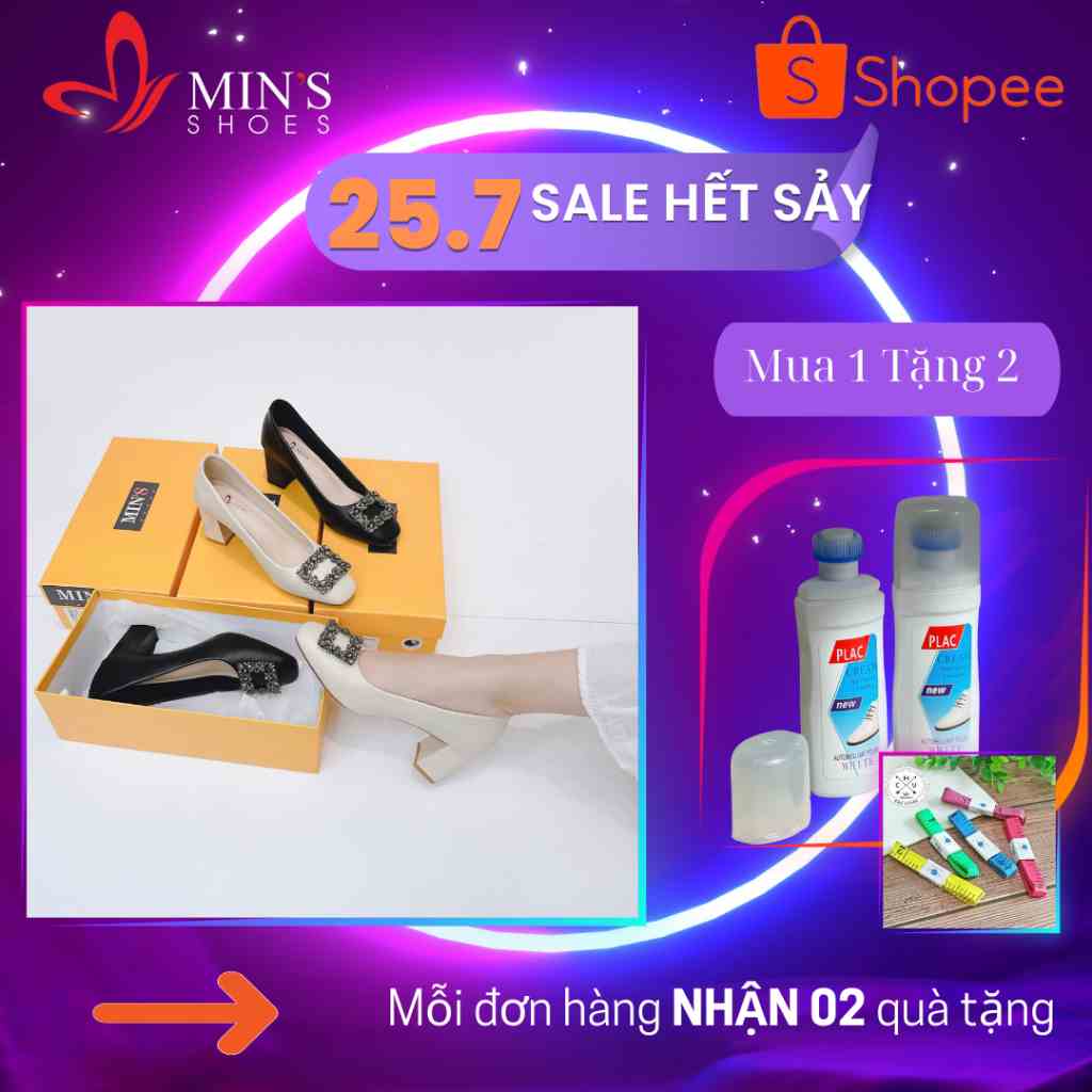 (MUA 1 TẶNG 2 - DUY NHẤT 25-27/07) Mins Shoes - Giày Gót Vuông Da Mềm Cao Cấp Vn118 Form Rộng Nên Đi Lùi Size