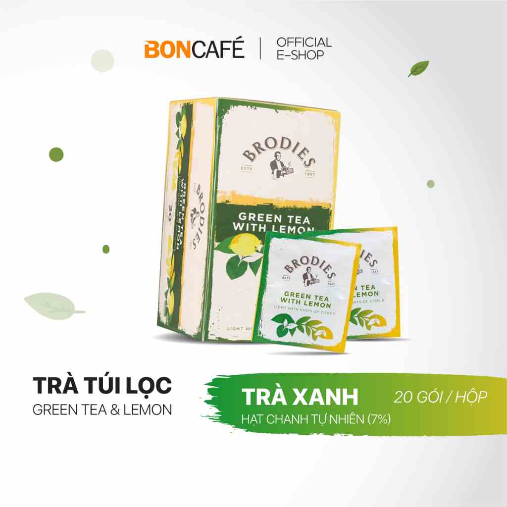 Trà túi lọc Brodies trà xanh vị chanh 20 gói/hộp  - Brodies Green Tea with Lemon (2g/gói)