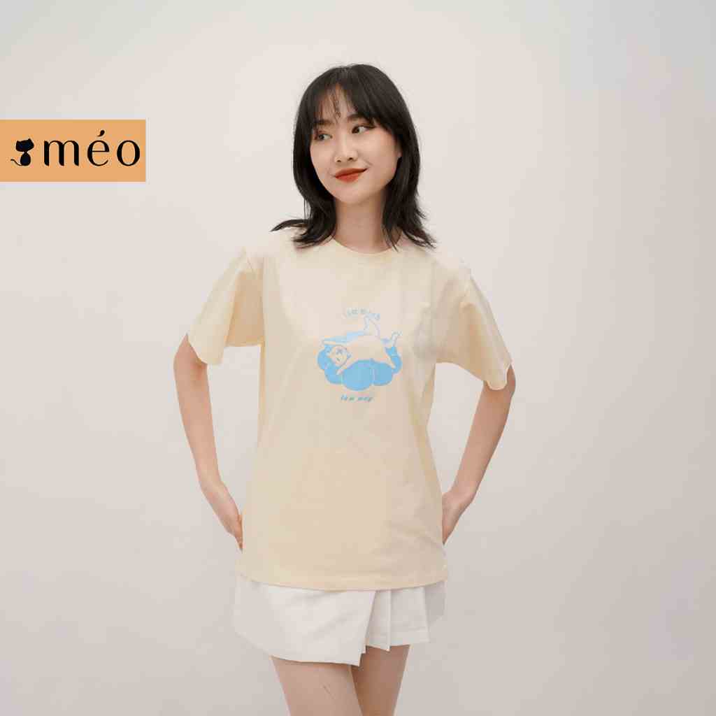 Áo thun nữ Méo shop ngắn tay cổ tròn freesize cotton in hình LMLM