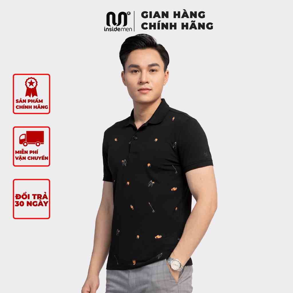 Áo polo nam ngắn tay họa tiết độc đáo thương hiệu INSIDEMEN phom Slim Fit trắng đen cam chất liệu cao cấp IPS006S3