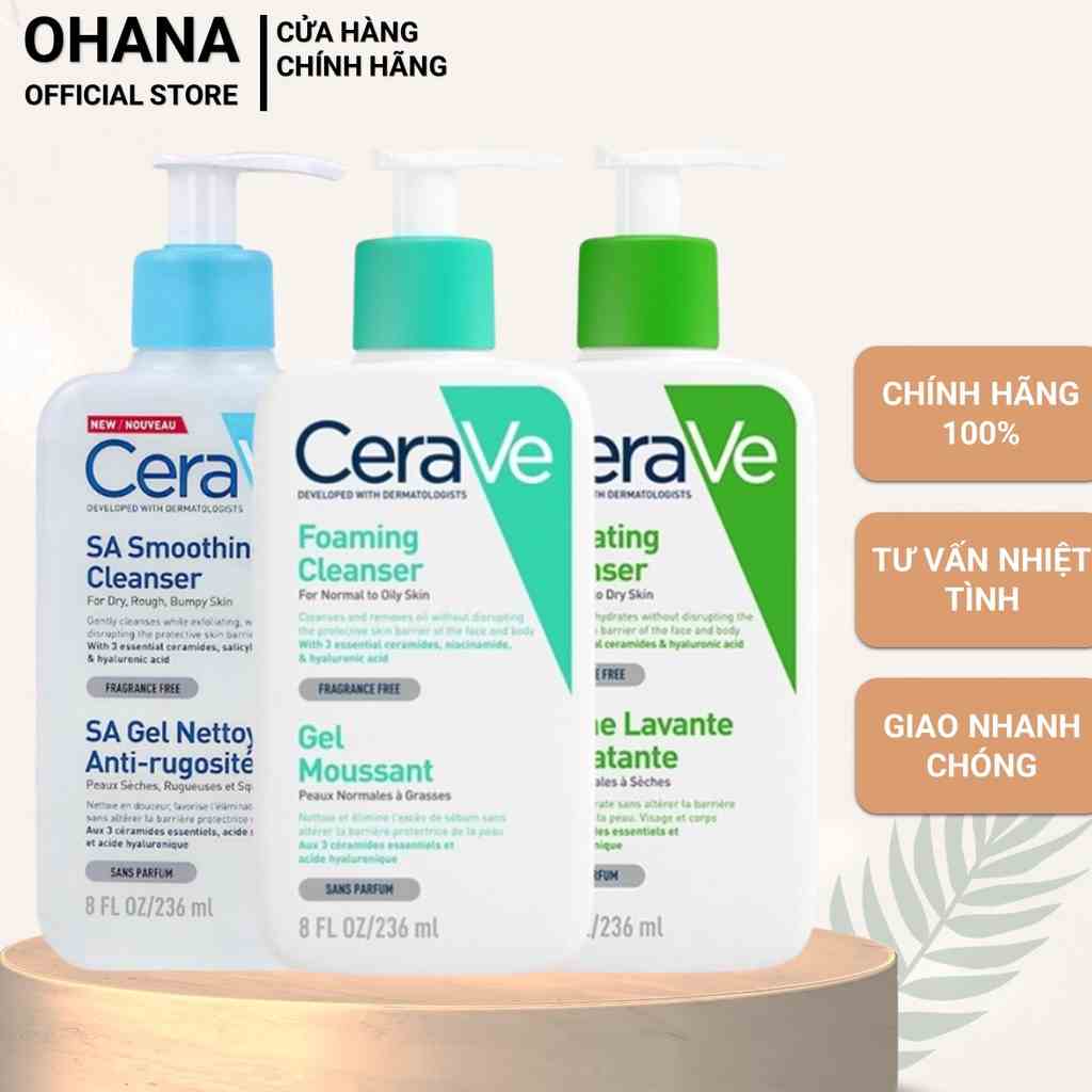 Sữa Rửa Mặt CeraVe Cleanser cho Da Dầu Mụn, Khô, Nhạy Cảm (20ml/88ml/236ml/473ml)