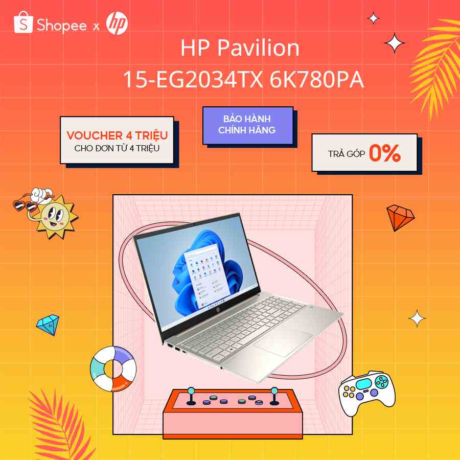 [Mã ELHP2TR5 giảm 12% đơn 18TR] Laptop HP Pavilion 15-EG2034TX 6K780PA i7 - 1260P | 8GB | 512GB | MX550 2GB | Win 11