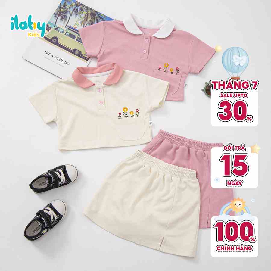 Set Polo bé gái ILABY áo crotop phối cổ kèm chân váy xẻ có lót chất liệu tổ ong co dãn thấm hút mồ hôi [50IG1492C3DL]