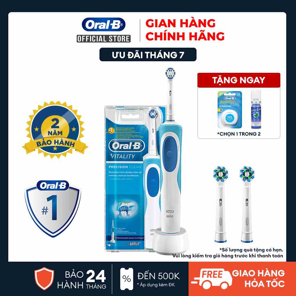 Combo Bàn chải đánh răng điện Oral-B Vitality Precision Clean và 2 Đầu bàn chải Oral-B Crossaction