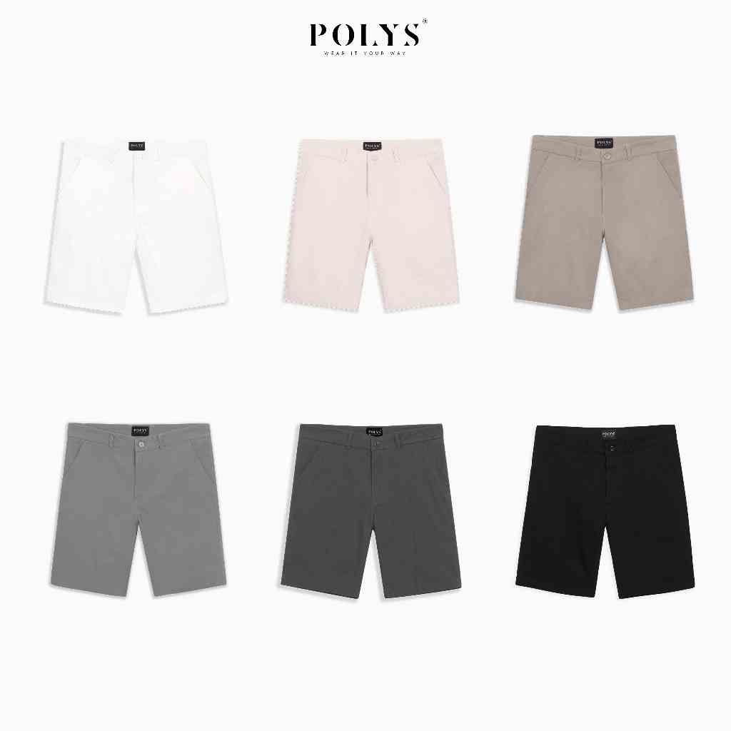 Quần short nam POLYS Fullbox vải Kaki Cotton dày dặn, co giãn và thấm hút tốt. Form regular Quần Short Kaki Nam