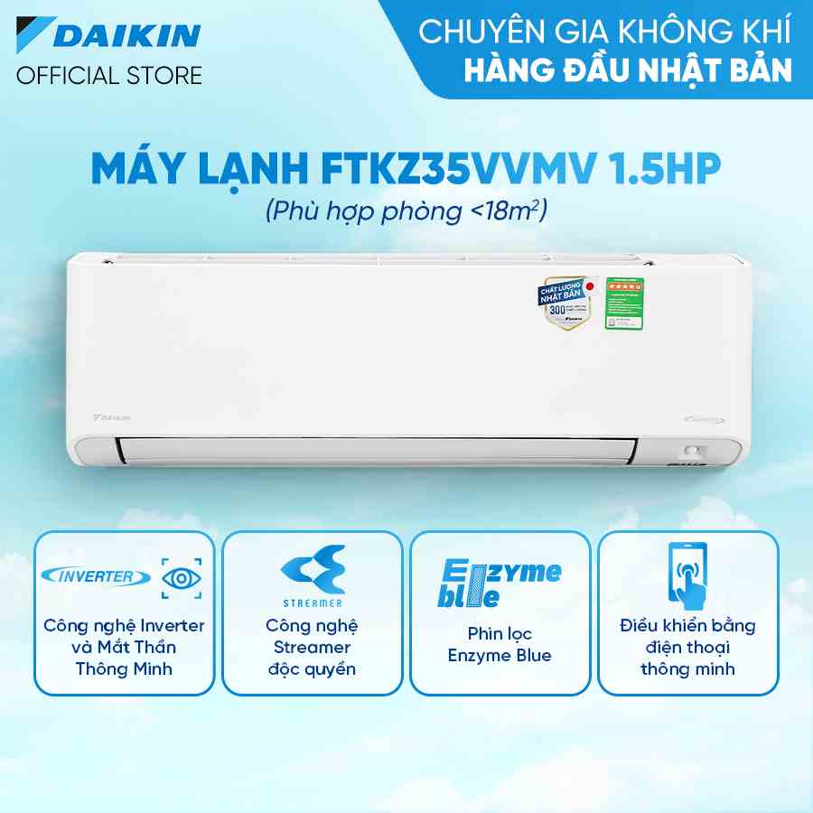 [Trả góp 0%]-[Miễn phí công lắp] Điều Hòa Inverter Cao Cấp FTKZ35VVMV - 1.5HP 12000TBU - Hàng chính hãng