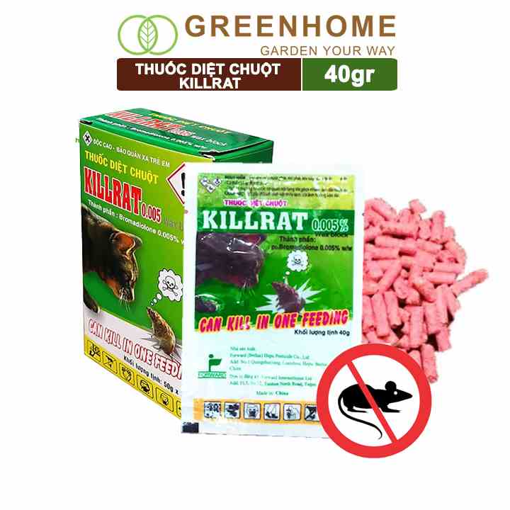 Thuốc diệt chuột Greenhome, killrat, bao 40gr, thế hệ mới, hiệu quả, diệt cả đàn