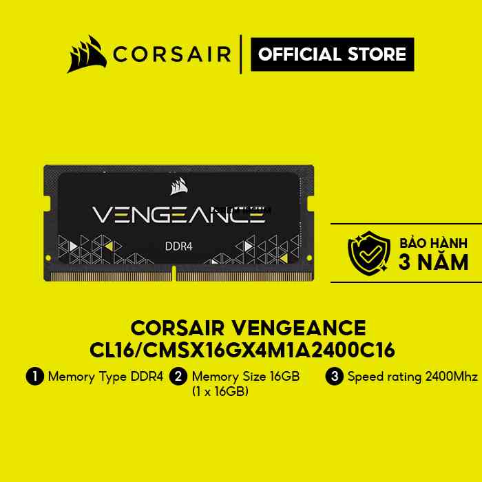 [Mã ELCL7 giảm 7% đơn 300K] Bộ nhớ trong Corsair cho laptop DDR4 2400MHz 16GB SODIMM, CL16/CMSX16GX4M1A2400C16