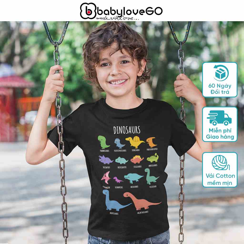 Áo thun ngắn tay bé trai bé gái BabyloveGO áo phông khủng long DINOSAURS KL012