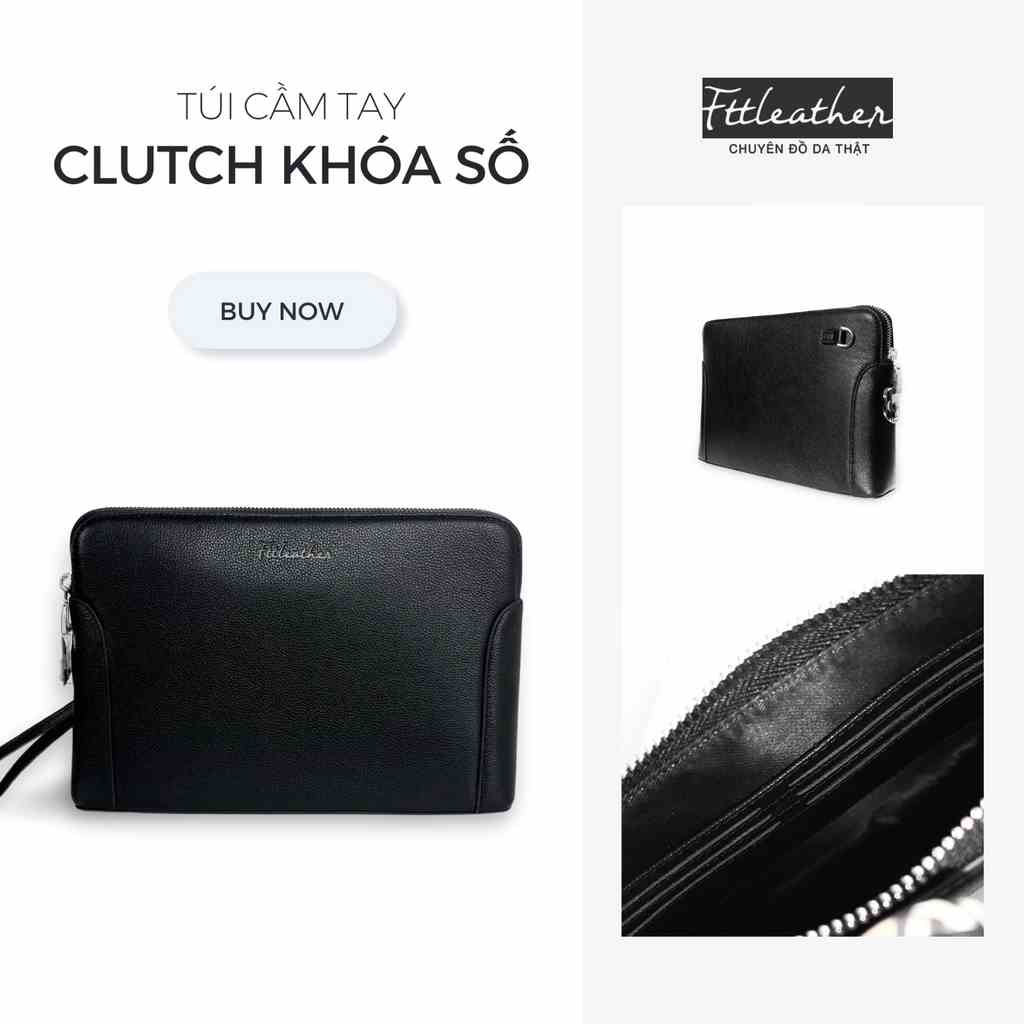 Túi Clutch Cầm Tay Nam FTT Leather Da Bò Có Khóa Số Bảo Mật, Tích Hợp Ngăn Đựng Thẻ Card Tiện Lợi