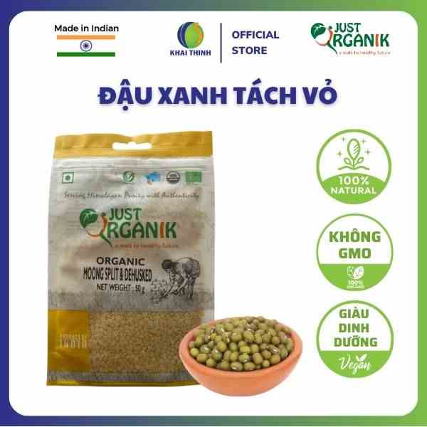 Đậu Xanh Tách Vỏ Hữu Cơ Nguyên Chất Hiệu Just Organik Nhập Khẩu Ấn Độ Nấu Chè Nấu Cháo Cho Bé - 50g