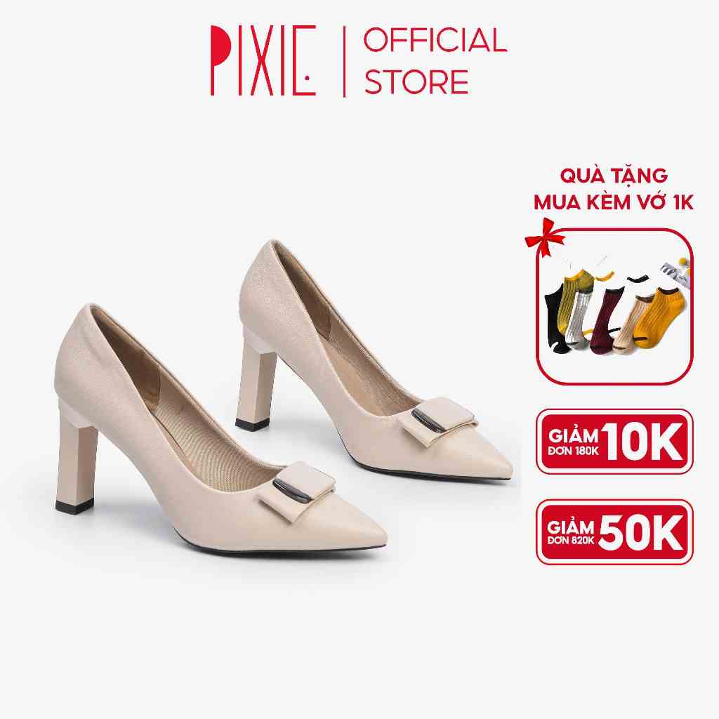 Giày Cao Gót 8cm Gót Vuông Phối Khóa H120 Pixie