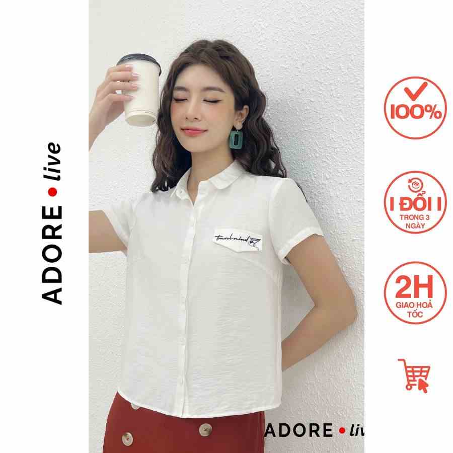 Áo sơ mi Shirts casual style đũi trắng thêu nắp túi 321SH1041ADORE DRESS