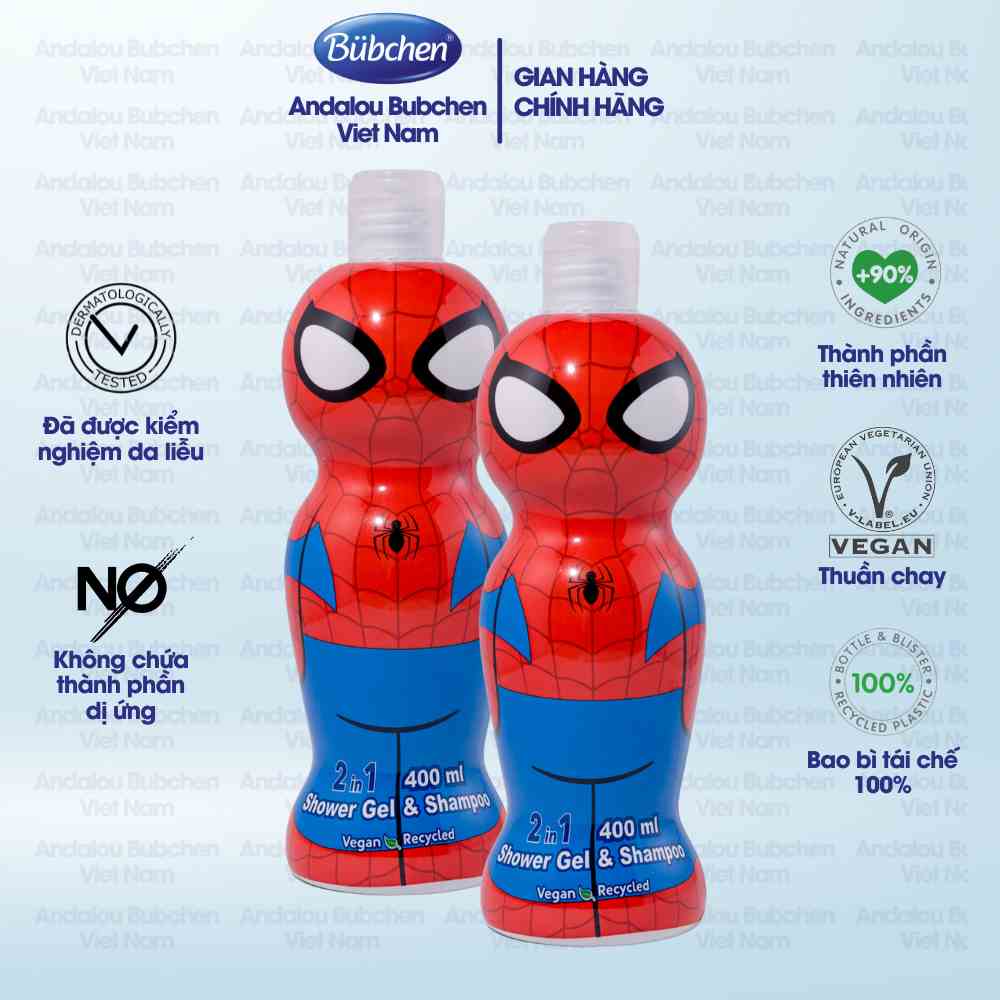 [Mã BMLTB35 giảm đến 35K đơn 99K] Combo 2 Chai Sữa Tắm Gội Air-Val Spider Man Dành Cho Bé Trai 400ml