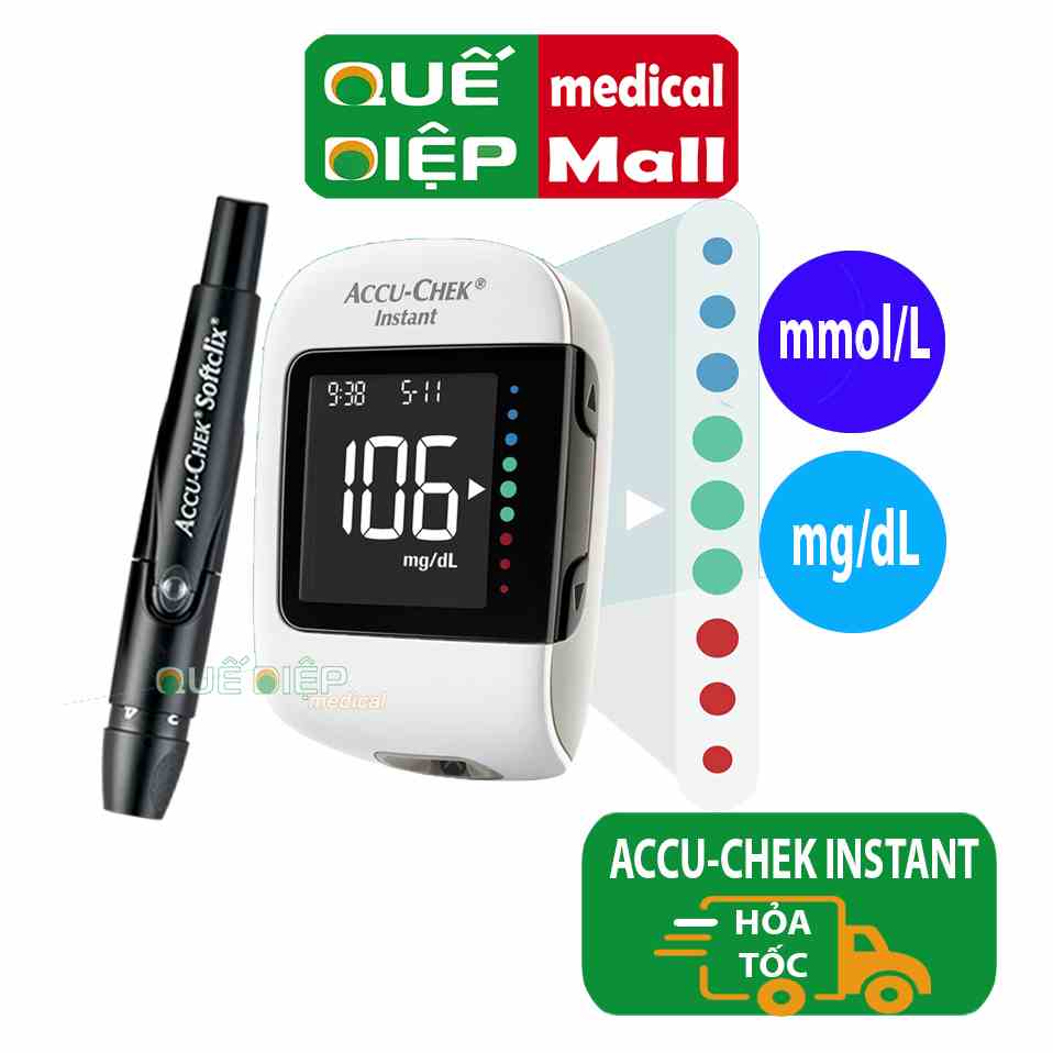 ACCU-CHEK INSTANT mmo/L HOẶC mg/dL -Máy thử đường huyết, đo lượng đường đái tháo đường, tiểu đường, chính hãng Accu chek