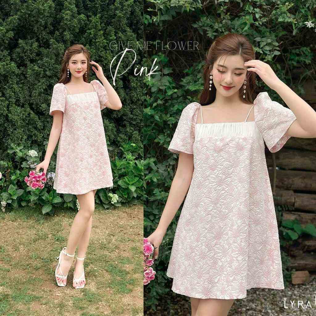 Đầm babydoll LYRA thiết kế, chất vải xốp phồng hoa ly phối tơ óng ở ngực xinh xắn, điệu đà - LWTVD673