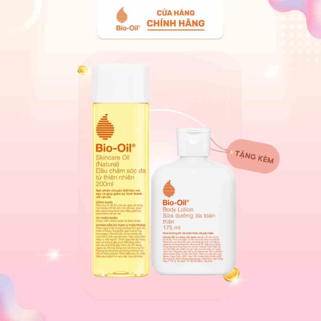 Dầu Chăm Sóc Da Thiên Nhiên Mờ Rạn Da BIO-OIL SKINCARE NATURAL OIL (Chai 200ml) - Tặng  BIO-OIL BODY LOTION (Chai 175ml)