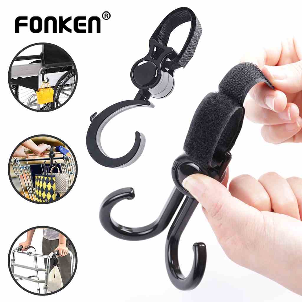 Móc treo đồ FONKEN đơn/ đôi gắn xe đẩy em bé xoay 360 độ tiện dụng