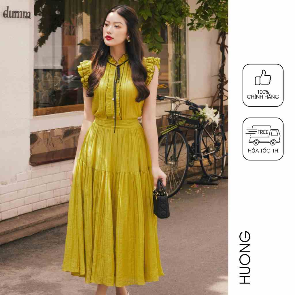 Chân váy midi tơ giấy dáng dài HUONG BOUTIQUE HBZ466