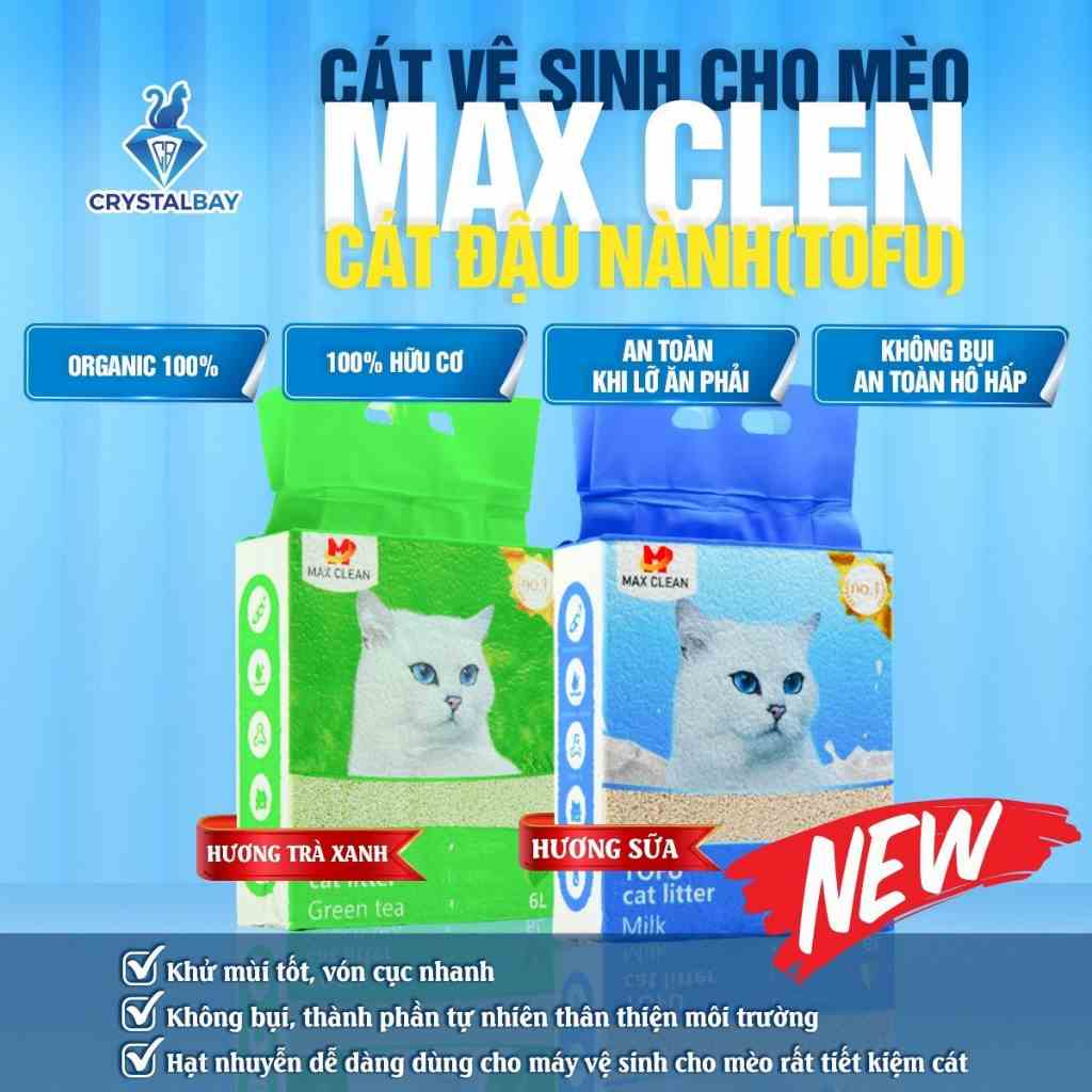 Cát vệ sinh cho mèo Max Clean, Cát đậu nành vón tốt, không bụi, khử mùi tốt, 2,5 kg 6 lít - Crystal Bay