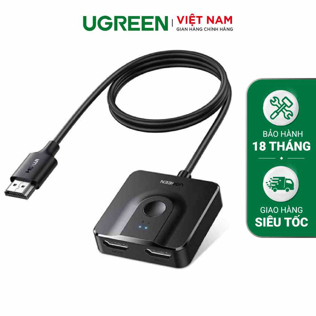 Bộ Gộp HDMI 2 Vào 1 Và Chia HDMI 1 Ra 2 tốc độ 2.0 4K@60Hz Ugreen 70607 - Hàng Chính Hãng (hỗ trợ 2 chiều)