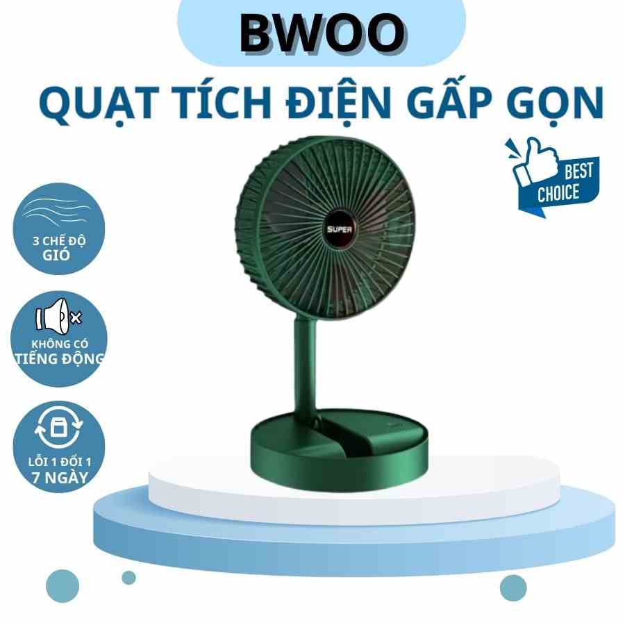 Quạt Tích Điện Gấp Gọn BWOO Super 3 Chế Độ Gió Có Sạc USB Di Động Tắt Tiếng Quạt Để Bàn Văn Phòng Có Thể Hoạt Động 2-3HH