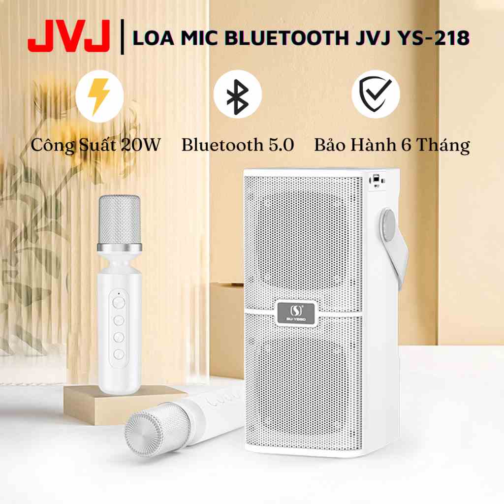 Loa bluetooth karaoke kèm 2 mic JVJ YS-218 Không dây, kèm 02 mic hát công suất lớn 20W - Bảo hành chính hãng 06 Tháng