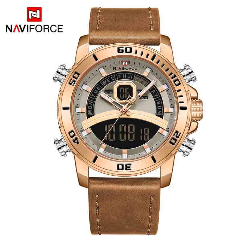 Naviforce Đồng Hồ Đeo Tay Quartz Kỹ Thuật Số Dây Da Thật Phong Cách Doanh Nhân Sang Trọng Dành Cho Nam 9181