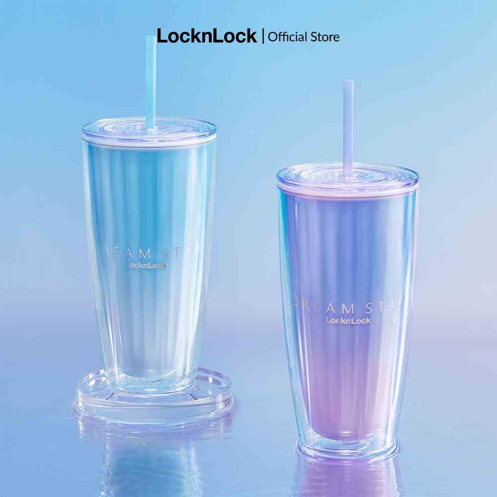 [Mã LIFEMC07CBAU giảm 50k đơn 350k] Ly nhựa 2 lớp Lock&Lock kèm ống hút Dream star Double wall cold cup 750ml HAP522