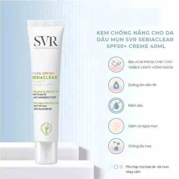 Kem chống nắng svr làm giảm mụn SPF50+ 40ml  sebiaclear srème SPF50+ skin1004