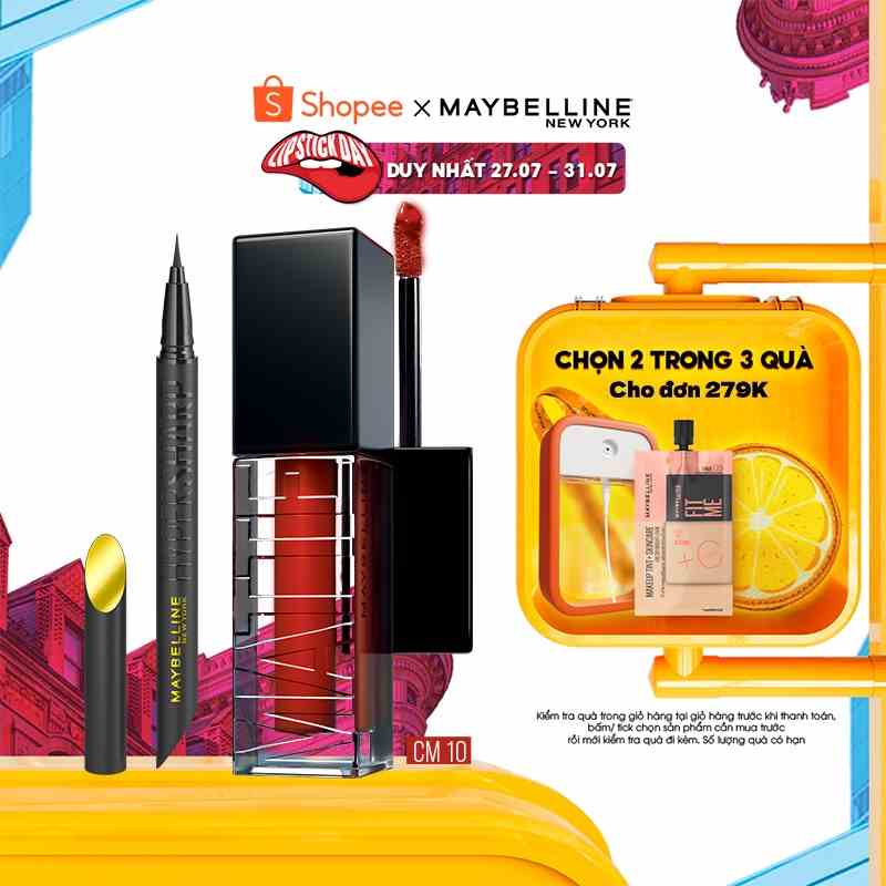 [Bộ Trang Điểm] Bút Kẻ Mắt Nước Siêu Sắc Mảnh HyperSharp Liner + Son Kem Mịn Lì Cushion Mattes Maybelline New York