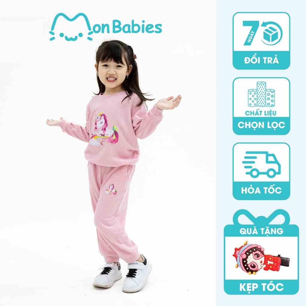 Bộ nỉ xuân hè cho bé gái chất liệu nỉ chân cua cao cấp, bộ mặc nhà dài tay bé gái MonBabies BMNG22W019