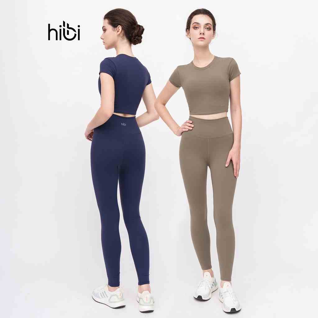 Set Đồ Tập Yoga Gym Hibi Sports H147 Size Mới, Áo Croptop Có Tay Kèm Mút Ngực, Quần Lưng Cao Tôn Dáng, Chất Vải Hi Fabri