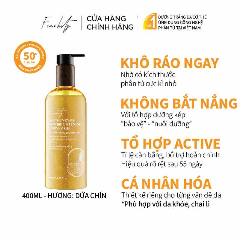 Gel tắm trắng enzyme dứa Freshity 400ml dưỡng sáng cho da ngăm đen chai lì lâu năm