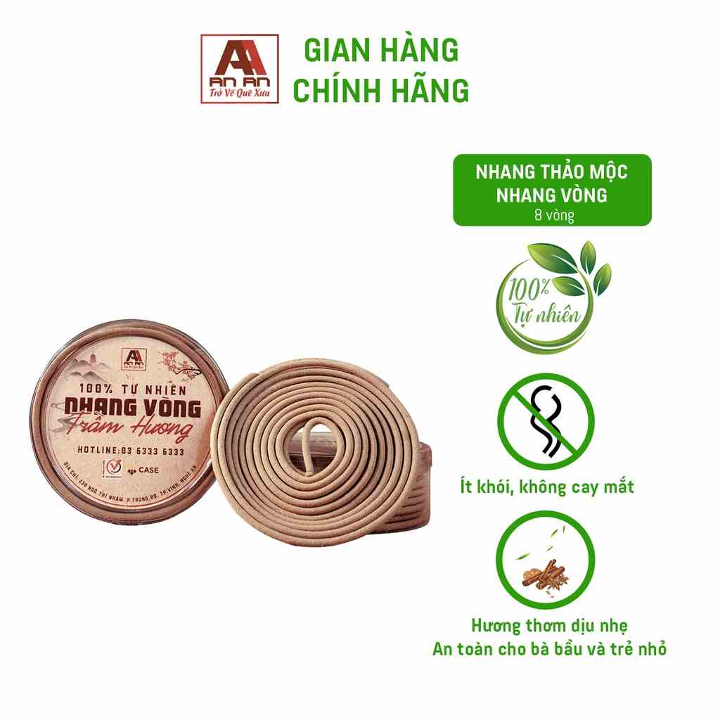 Nhang Vòng Trầm Hương An An Nguyên Chất Loại 1, Hương Vòng Thơm Dịu Nhẹ, Hộp 8 Vòng