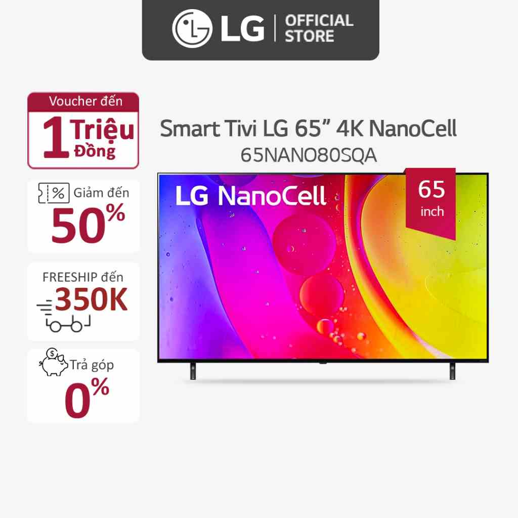 [Mã ELBAU5 giảm 5% đơn 300K] Smart Nanocell Tivi LG 65 Inch 4K 65NANO80SQA ThinQ AI-Model 2022 - Miễn phí lắp đặt