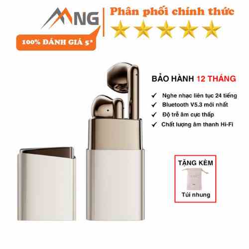 Tai nghe bluetooth không dây TWS Rockspace Lipstick nghe nhạc liên tục lên tới 24h hàng chính hãng bảo hành 12 tháng