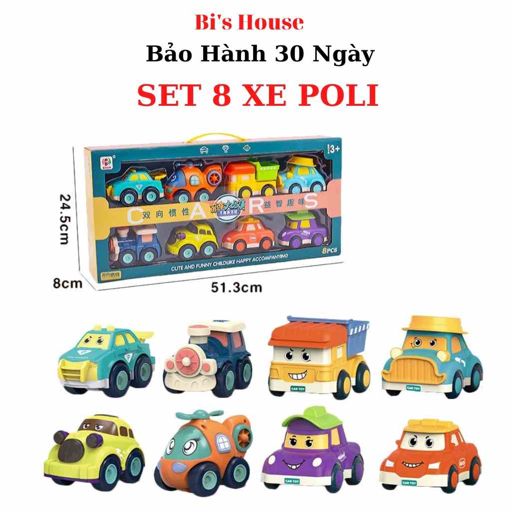 [Mã BMLTB35 giảm đến 35K đơn 99K] Đồ chơi xe poli - set 8 xe chạy trớn Bis House