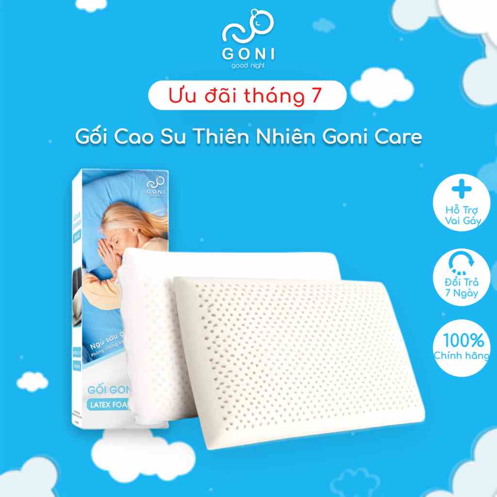 Gối Cao Su Thiên Nhiên Goni Care 40x60x10cm Đàn Hồi Cao, Kháng Khuẩn, Thoáng Khí, Chống Đau Vai Gáy