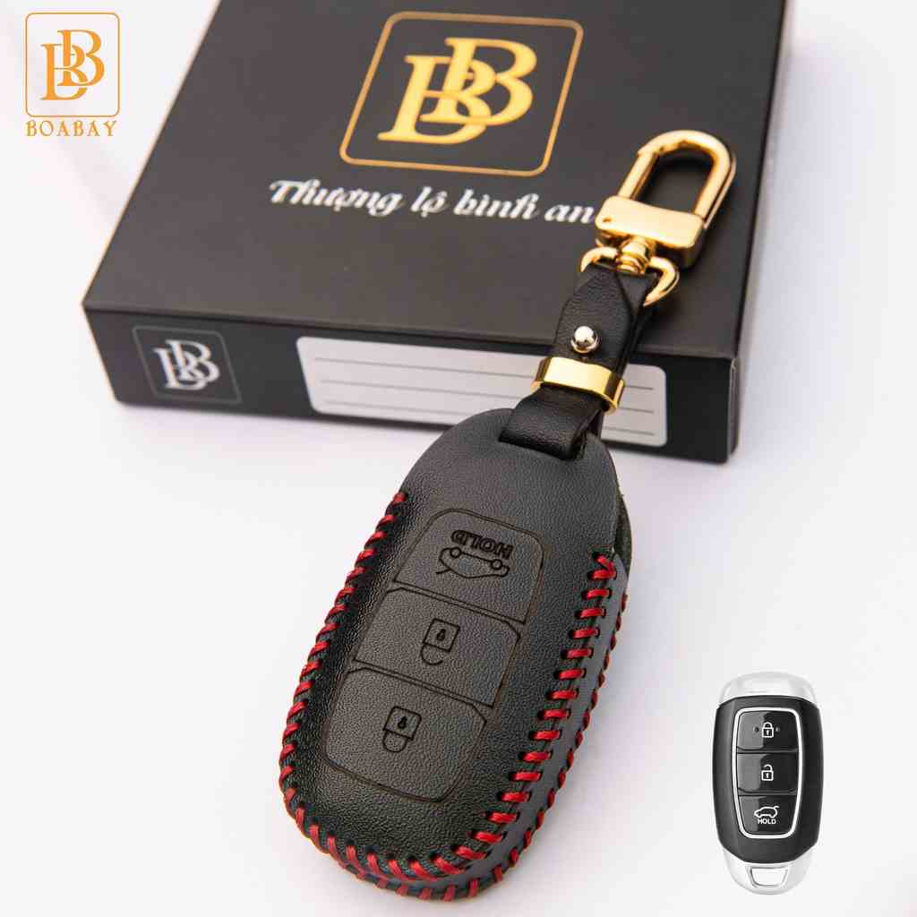 Bao da chìa khóa ô tô xe hơi BB hyundai accent, kona, santafe chìa thông minh 3 nút da thật chống xước chính hãng