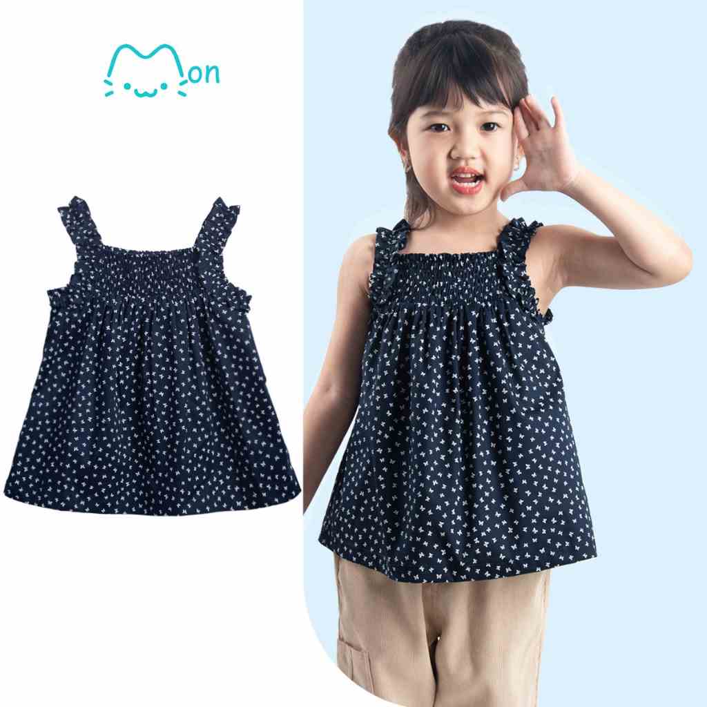 Áo hai dây bé gái hoa nhí chất cotton , váy hè bé gái mặc nhà, đi chơi, đi học cho bé từ 2-6 t MonBabies A2DG23S07