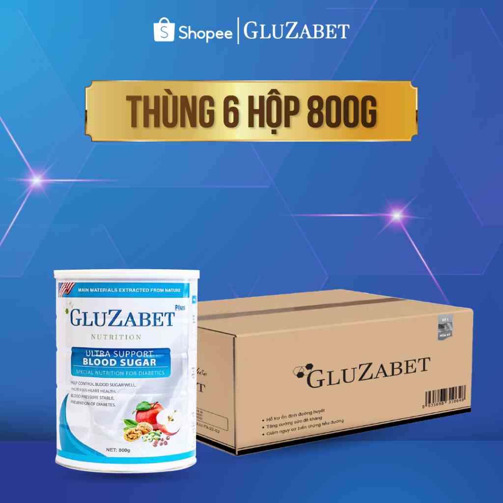 Thùng 6 Hộp Sữa Gluzabet 800G - Giúp Ổn Định Đường Huyết, Tăng Đề Kháng, Ngăn Ngừa Biến Chứng Tiểu Đường